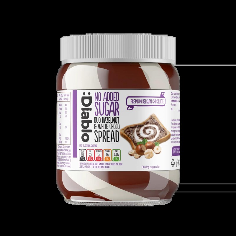 Diablo No Added Sugar Duo Hazelnut &amp; White Choco Spread 350G